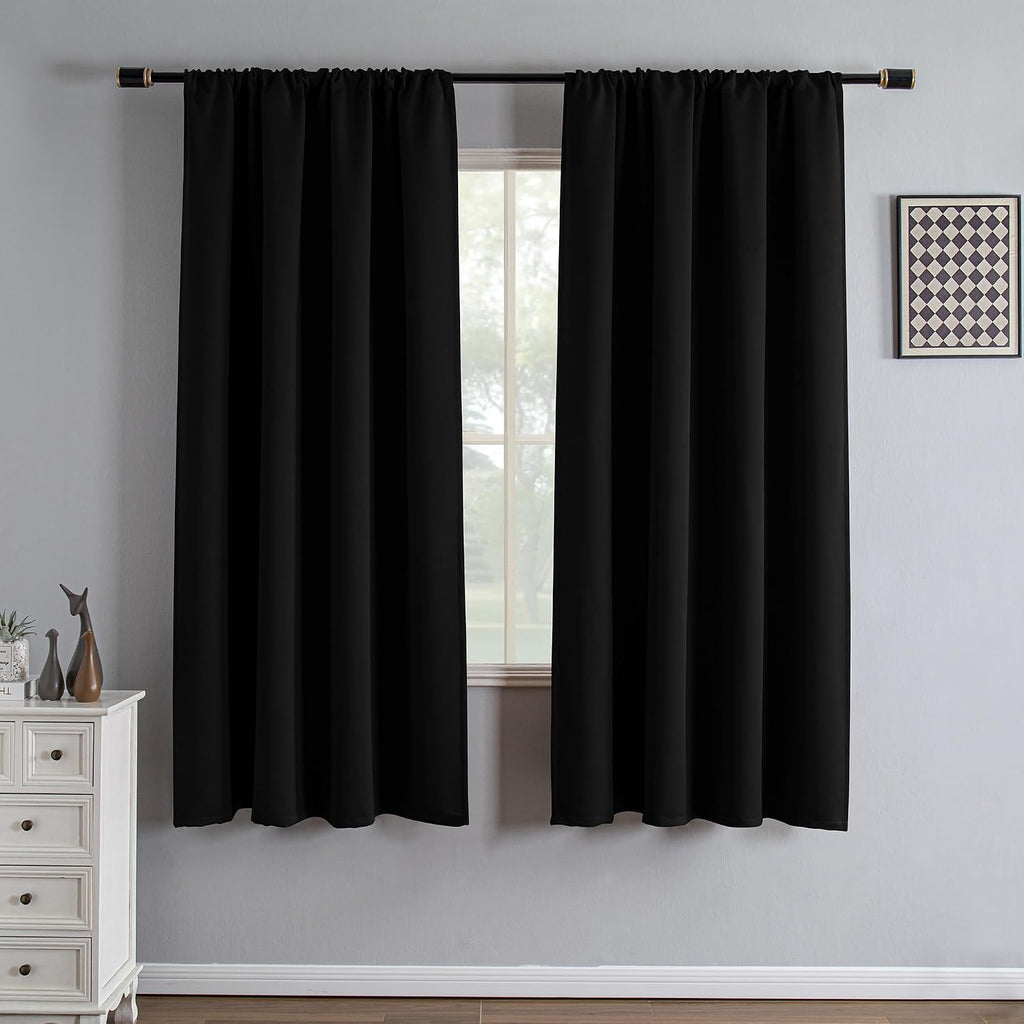 Igemaeve Black Blackout Curtains 72 Inch Length 2 Panels Set, Black Out Curtains for Bedroom 72 Inch Long, Grommet Energy Saving Room Darke…