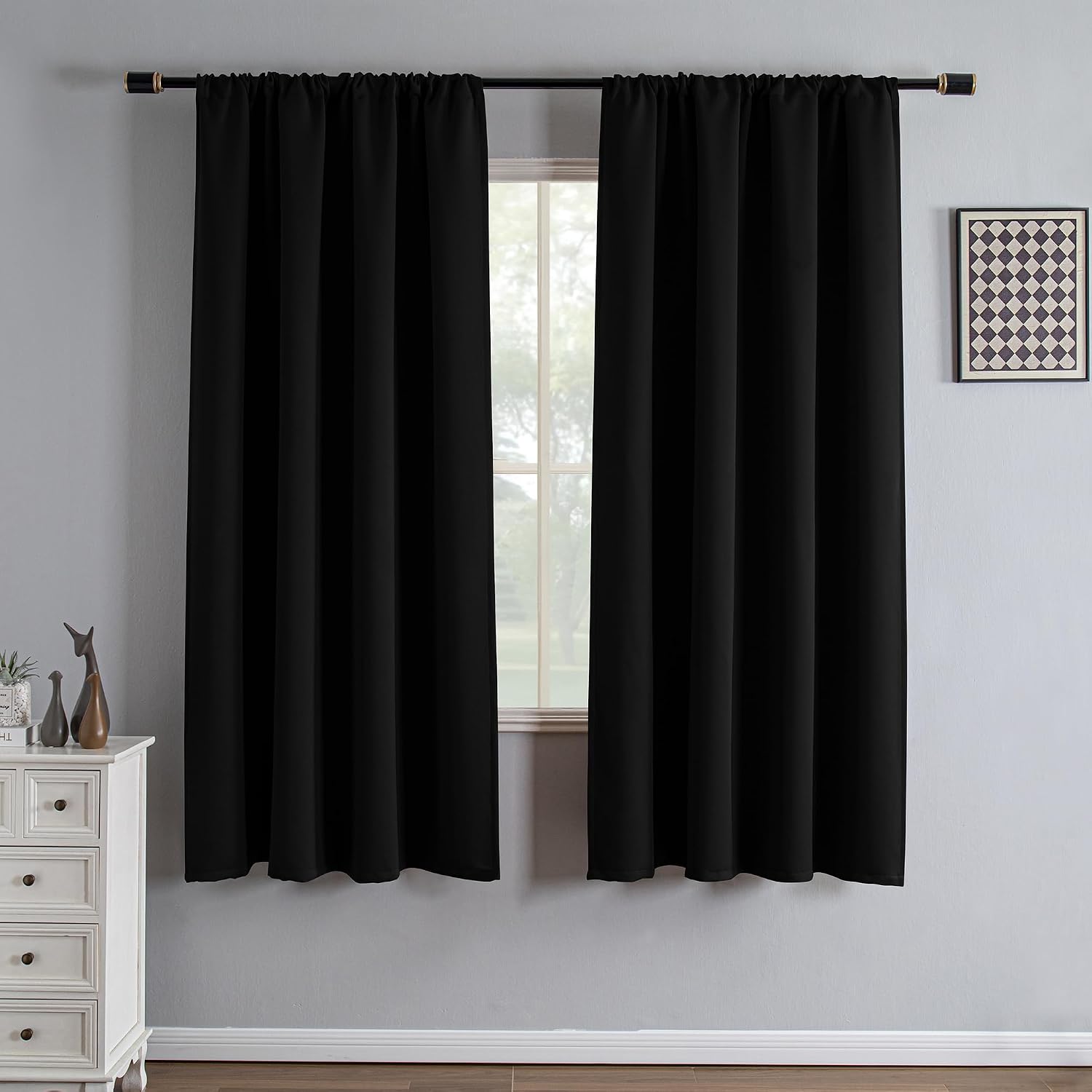 Igemaeve Black Blackout Curtains 72 Inch Length 2 Panels Set, Black Out Curtains for Bedroom 72 Inch Long, Grommet Energy Saving Room Darke…