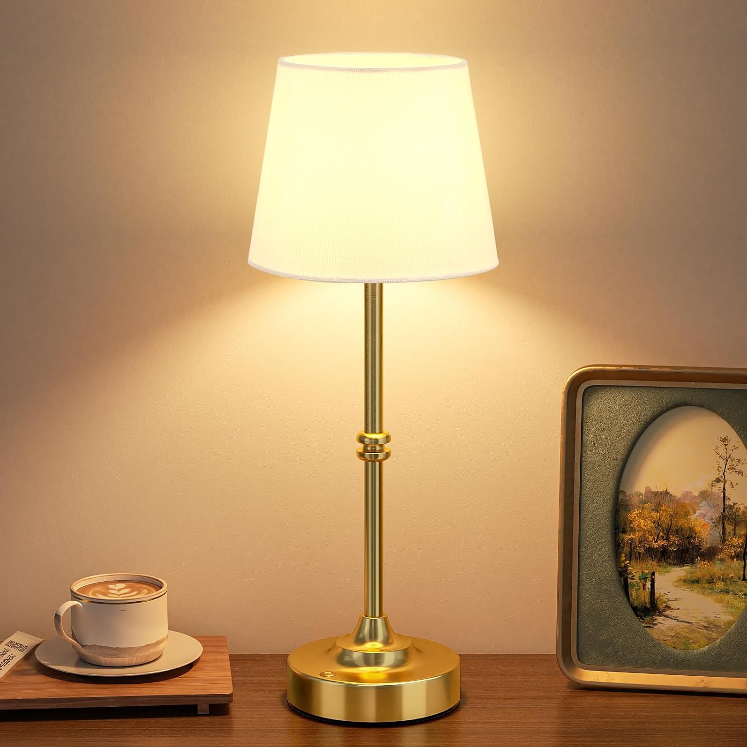 Kakanuo Rechargeable Cordless Table Lamp Gold - 1 Pack Brass 4000mAh Battery Operated Lamp, 3000K Warm Light, Touch Control Stepless…