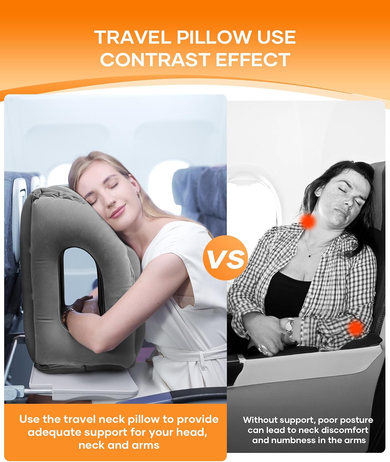 Sunany Travel Pillow, Upgraded Plane Pillow for Long Flights, Inflatable Neck Pillow Used for Airplanes, Cars, Buses, Trains, Office Napping…