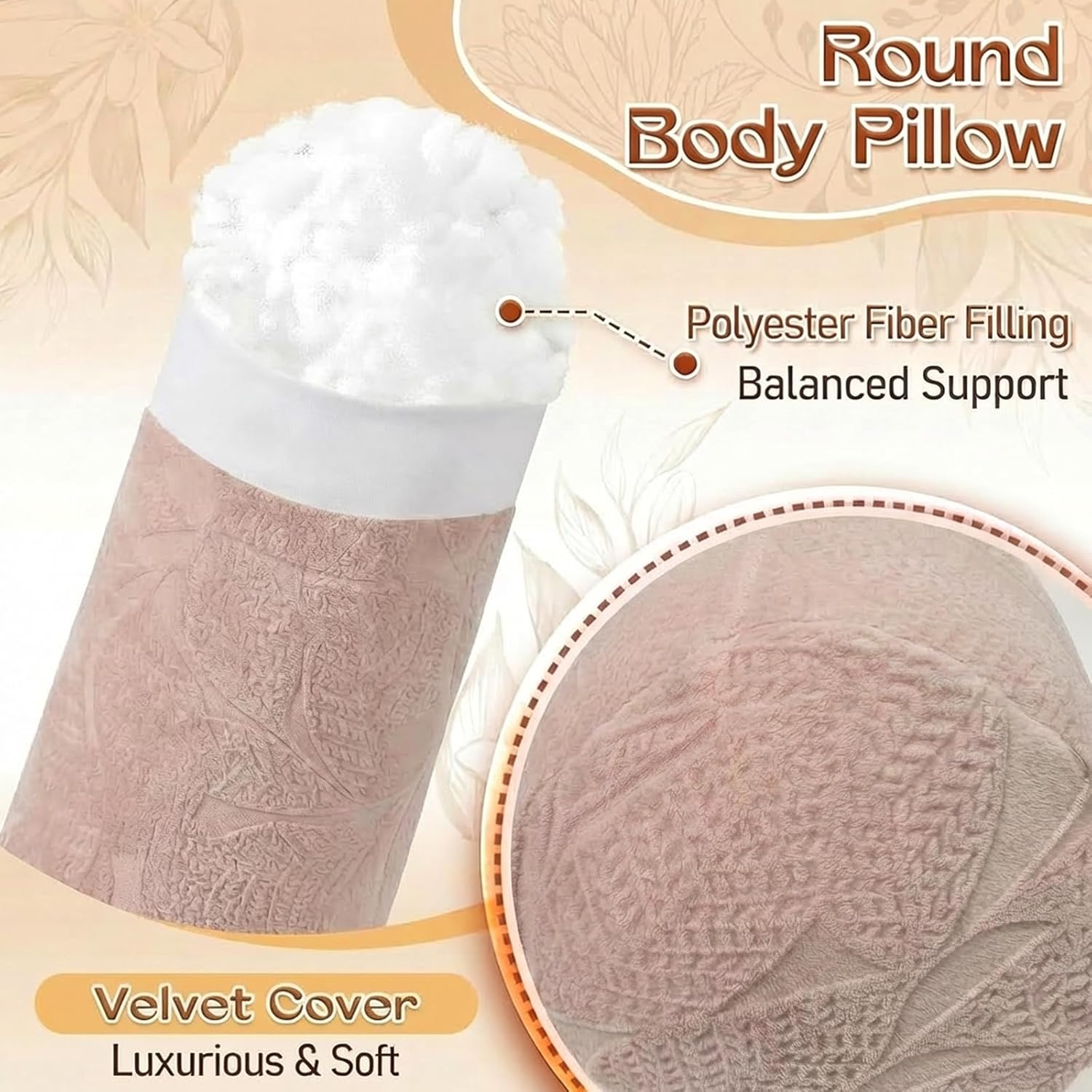 1 MIDDLE ONE Body Pillow for Adults, Bolster Pillow with Removable Velour Cover, Long Round Roll Cylinder Pillow for Bed, 47" x 7.87"…
