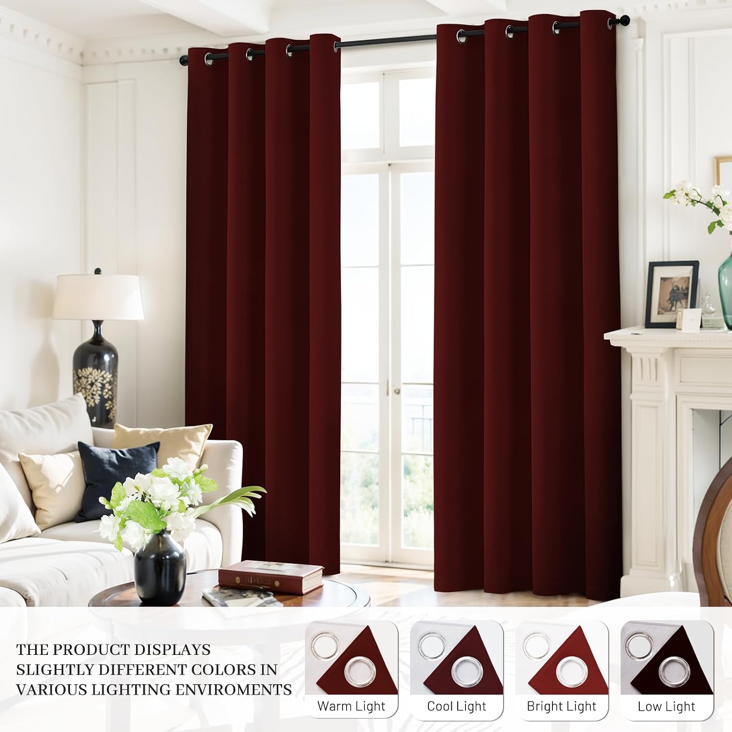 Yakamok Room Darkening 100% Blackout Curtains Grommet Window Treatments with 2 Thick Layers-Burgundy Red Thermal Insulated Drapes Set of 2…