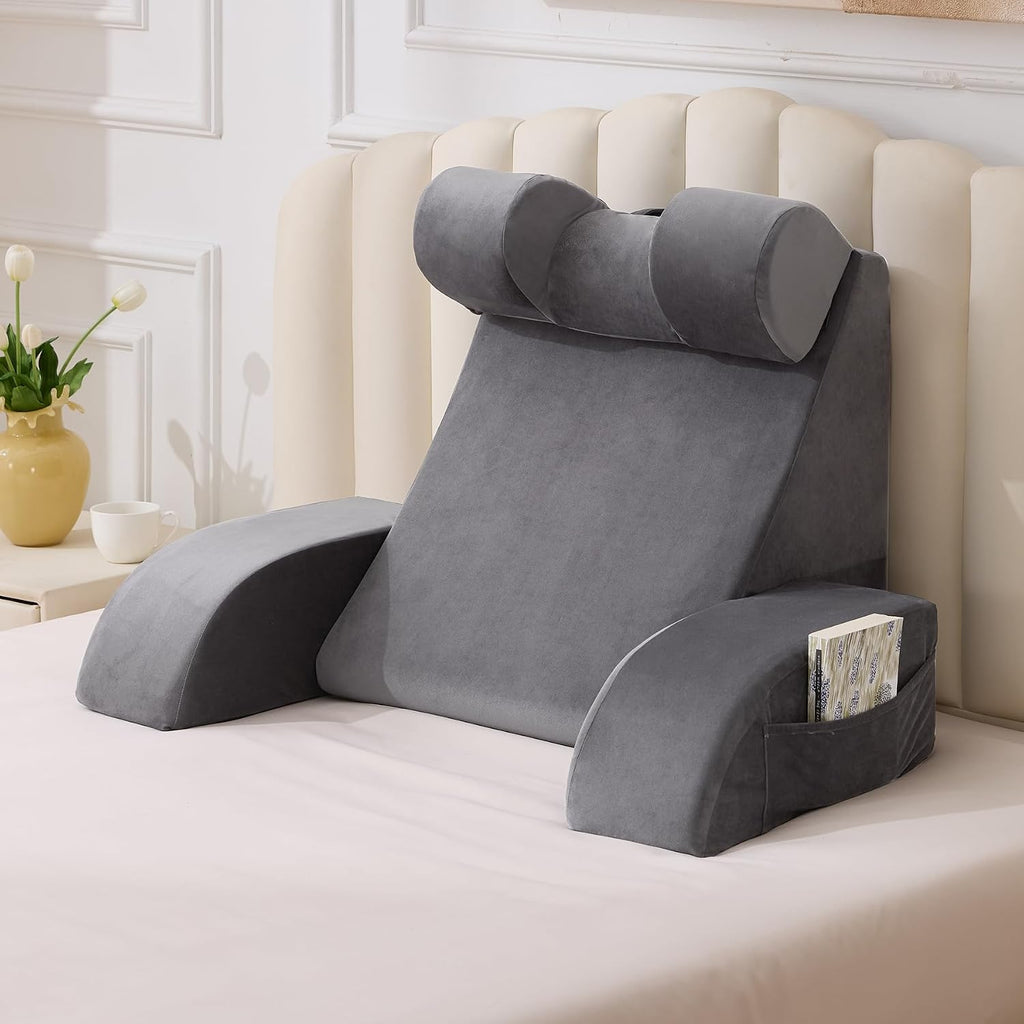 Velorose Reading Pillow for Sitting in Bed Adult, Back Pillow for Bed Sitting up, Backrest Pillow with Arms, Back Support Pillows for Gamin…