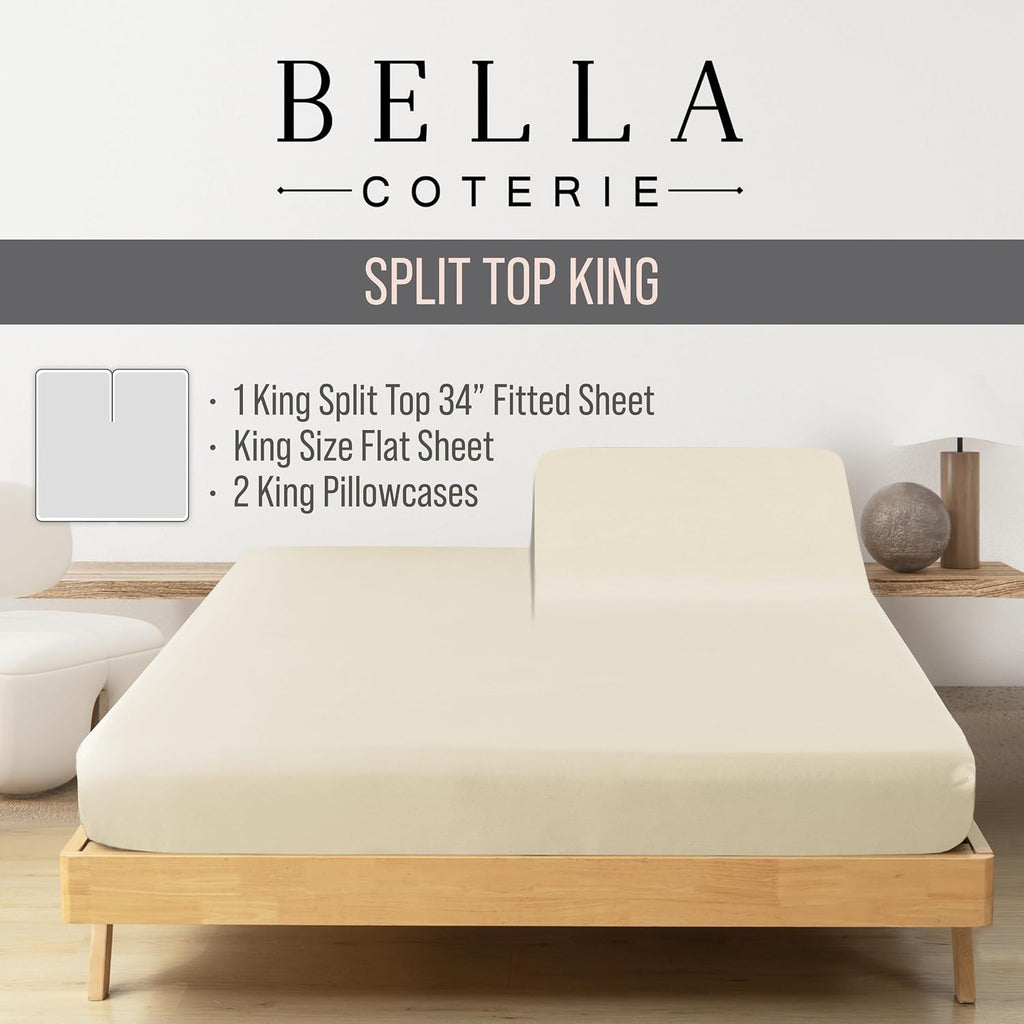 Bella Coterie Luxury Bamboo Viscose 34” Split Top King Size Sheet Set | 1 Fitted Sheet for Sleep Number & Adjustable Beds | 100%…