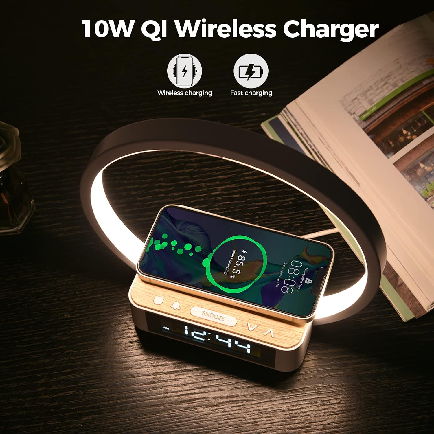 Blonbar Desk Lamp with Alarm Clock Qi Wireless Charger, Touch Lamp for bedroom 3 Light Hues, Bedside Lamp 10W Max Wireless Charging Table…