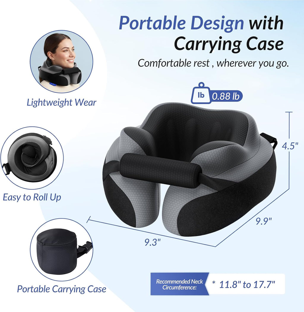 ZIKEE Ergonomic Travel Neck Pillow for Airplane, Dual-Hold Design to Stabilize Head and Neck on Flights, Ear-Free Memory Foam Airplane…