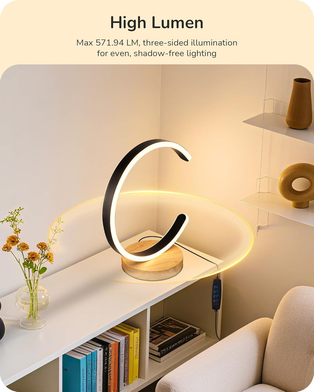 EDISHINE LED Table Lamp, C-Shaped Modern Lamps for Nightstand with 3 Color Temperature & Dimming, Upgraded Switch, Silicone Lampshade &…