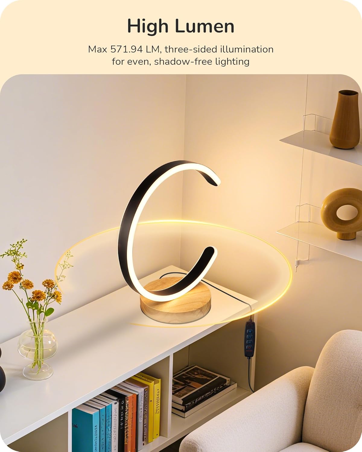 EDISHINE LED Table Lamp, C-Shaped Modern Lamps for Nightstand with 3 Color Temperature & Dimming, Upgraded Switch, Silicone Lampshade &…