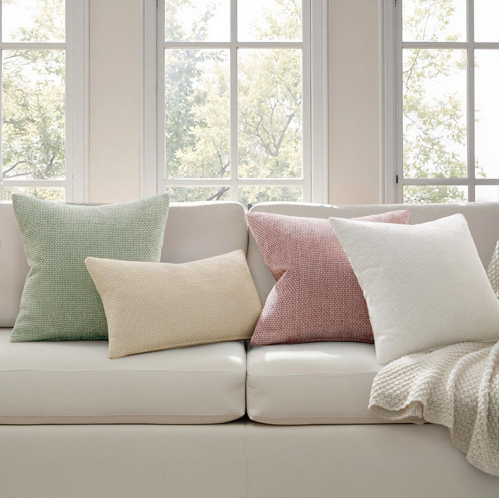 Miulee Pack of 2 Couch Throw Pillow Covers 18x18 Inch Neutral Cream Modern Boho Accent Decorative Pillow Covers Soft Chenille Farmhouse Cus…