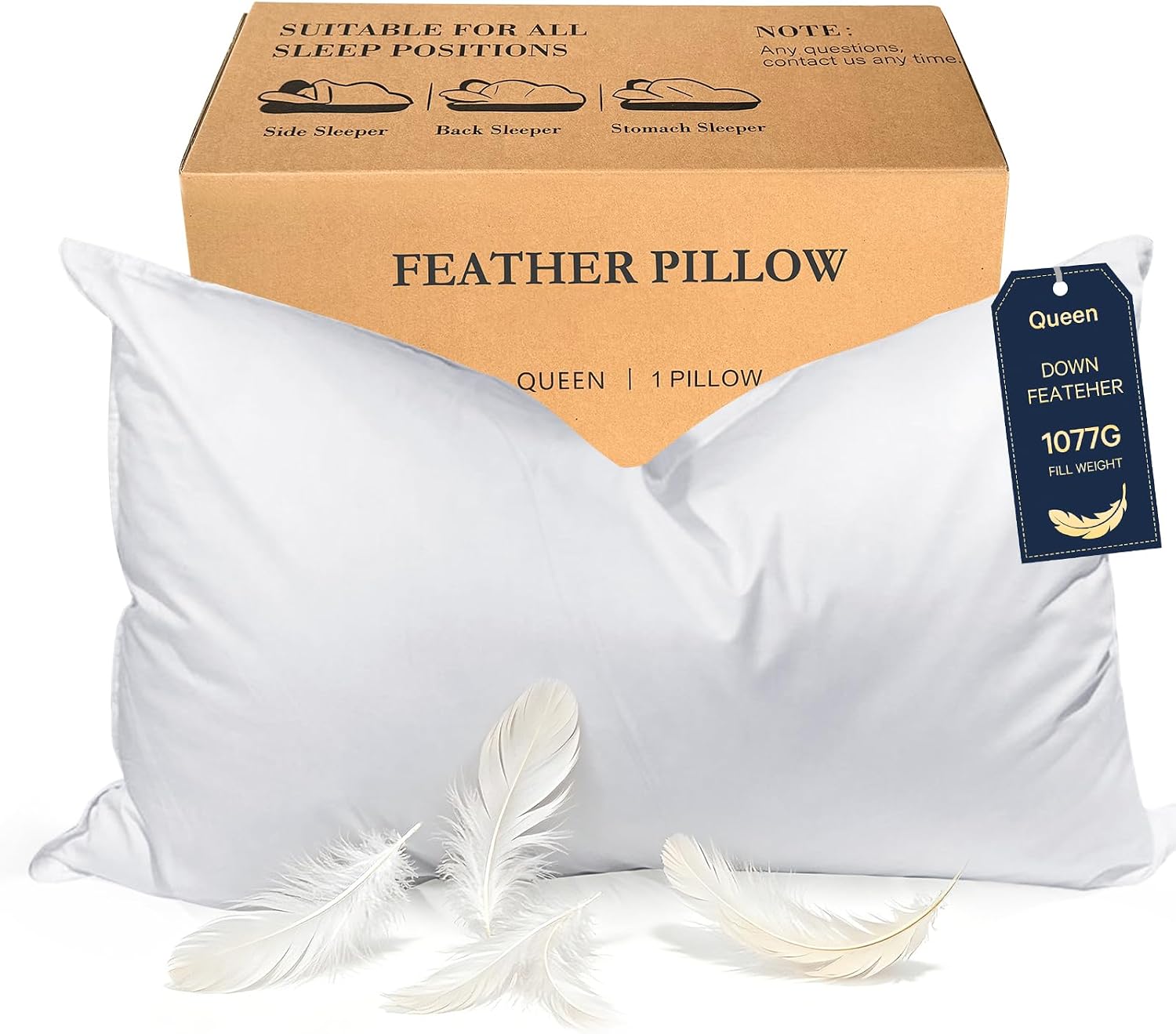 BHZ Goose Down Feather Pillows Queen Size - Hotel Collection Bed Pillows for Sleeping Medium Firm Soft Support Pillow for Side and Back…