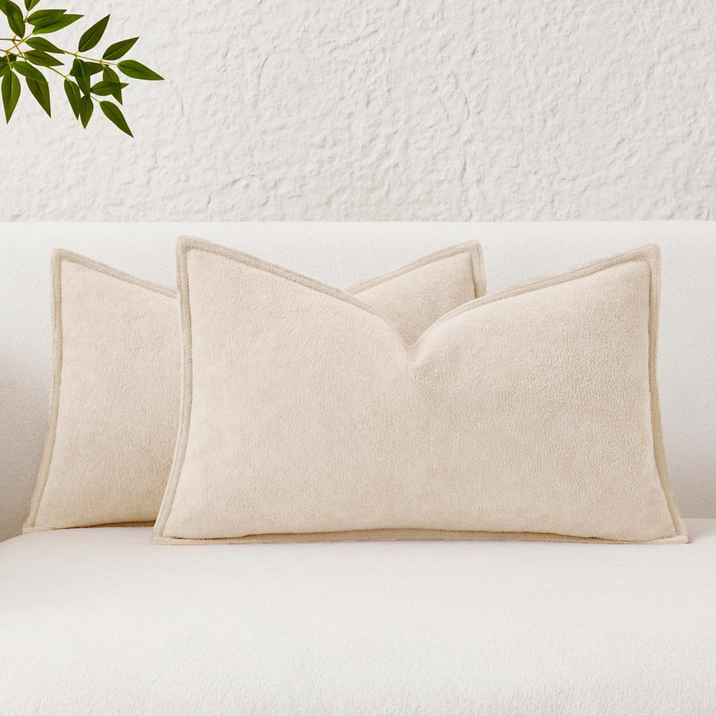 KevinTextile Kevin Textile Waterproof Decorative Pillow Covers Beige 12x20 Inch Pack of 2 Soft Boucle Textured Lumbars Cushions Elegant Acc…