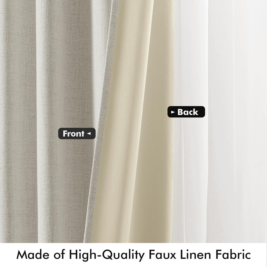Miulee 100% Blackout Linen Curtains for Bedroom, Light Cream Solid Luxury Decor Thermal Insulation Room Darkening Drapes for Living Room Nu…
