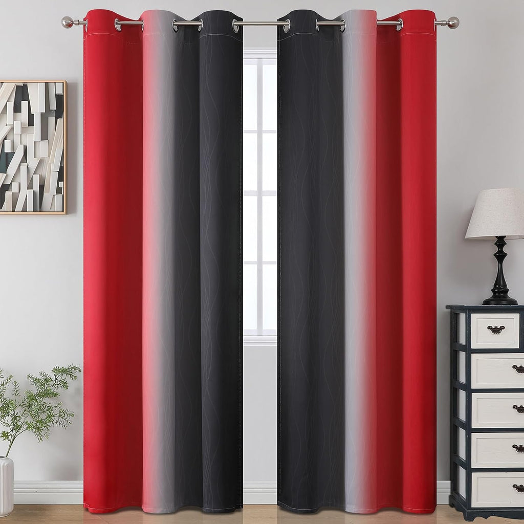 Estelartextiler Estelar Textiler Black and Red Blackout Curtains, 100% Ombre Blackout Curtains for Bedroom, Full Light Blocking Thermal Ins…