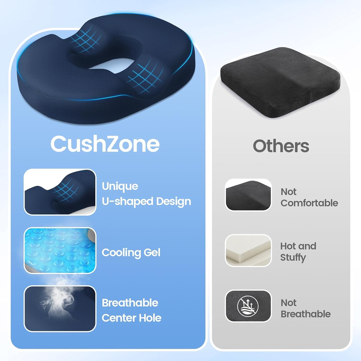CushZone Donut Pillow Seat Cushion - Cooling Gel Donut Chair Cushions, Memory Foam Seat Cushion for Office & Home, Car Seat Cushion and But…