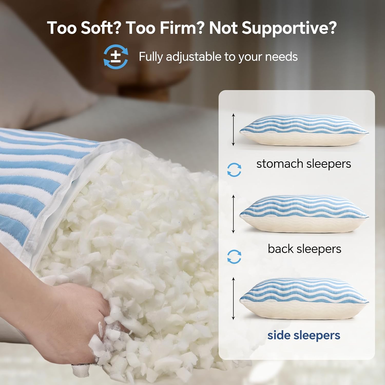 SLEEPDIARY SLEEPDIARY King Size Pillows Set of 2 – Adjustable Shredded Memory Foam Cooling Pillows, Custom Loft for Side, Back, and…