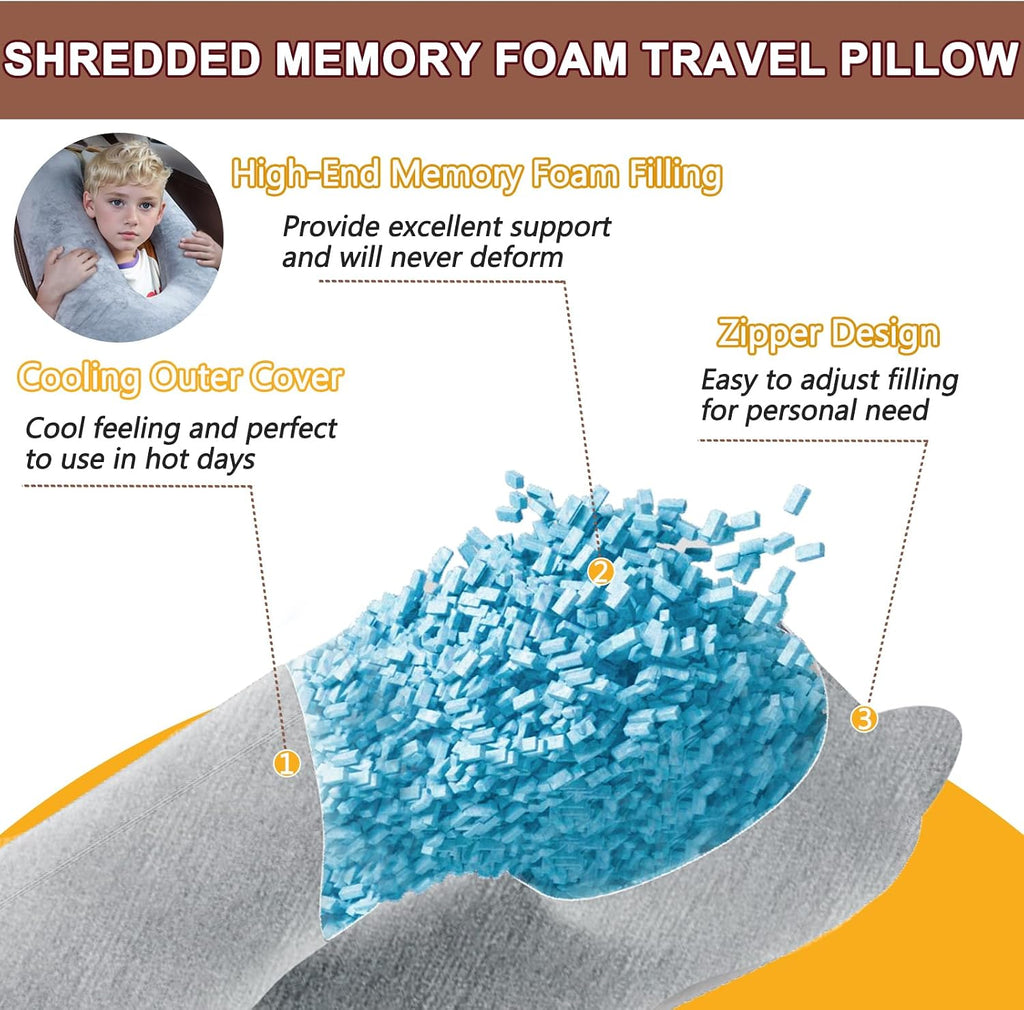 1 MIDDLE ONE Car Pillow for Kids, Memory Foam Cooling Travel Pillow for Car and Adults, Kids Car Pillows for Sleeping on Road Trip, Small…
