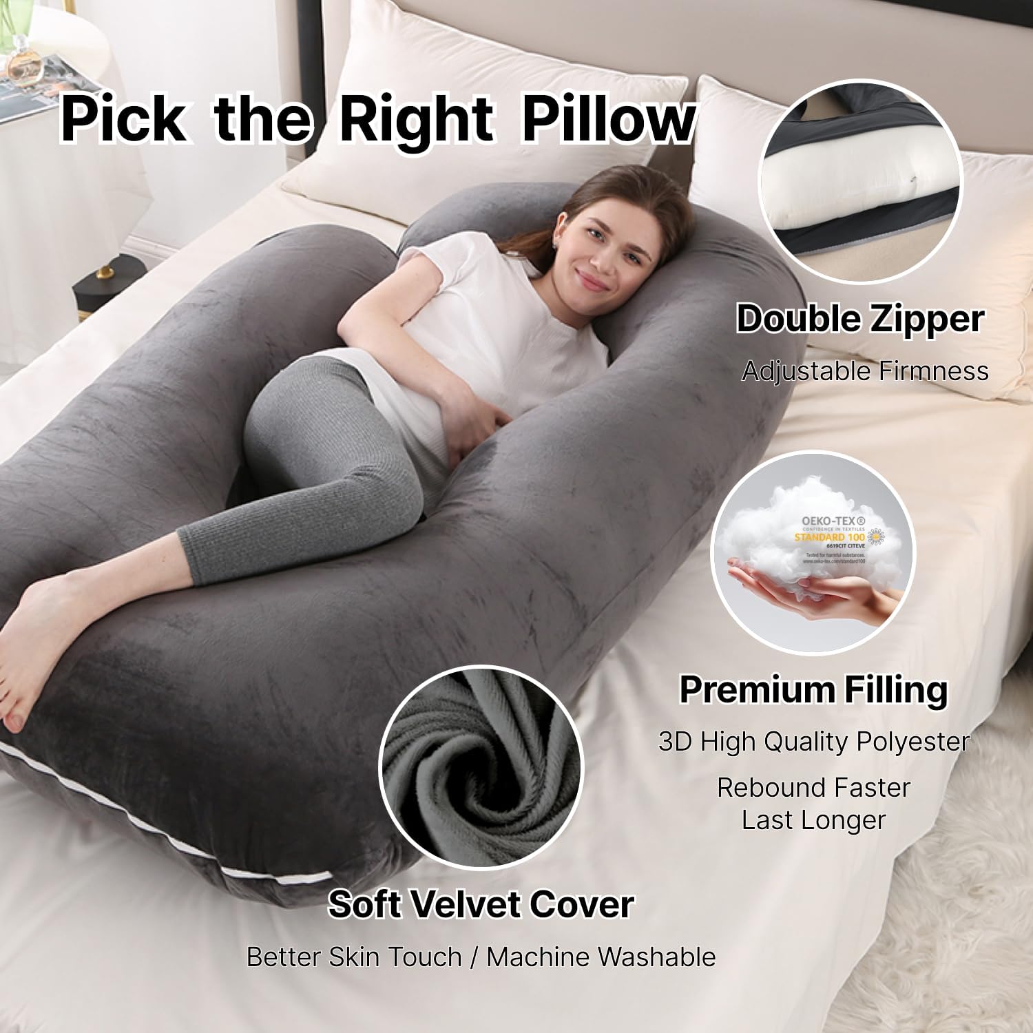 ALLOPERA Pregnancy Pillow, Full Body 57 Inch Maternity Pillow with Removable Washable Cover - Sleep Support for Legs, Back, Neck…