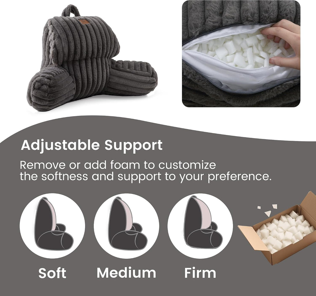 AmélieHome Amélie Home Faux Fur Reading Pillow with Pocket for Sitting in Bed, Kids Backrest Bed Pillow with Washable Cover for Loungi…