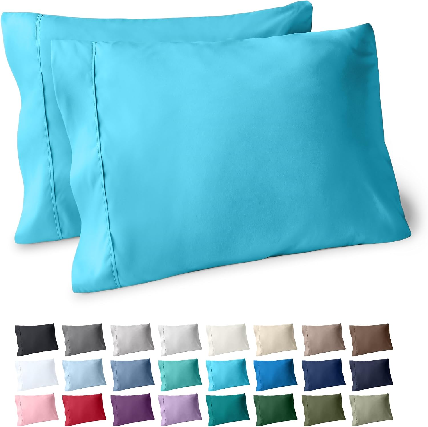 BareHome Bare Home Microfiber Pillow Cases - King Size Set of 2 - Cooling Pillowcases - Double Brushed - Aqua Pillowcases 2 Pack - Easy Car…