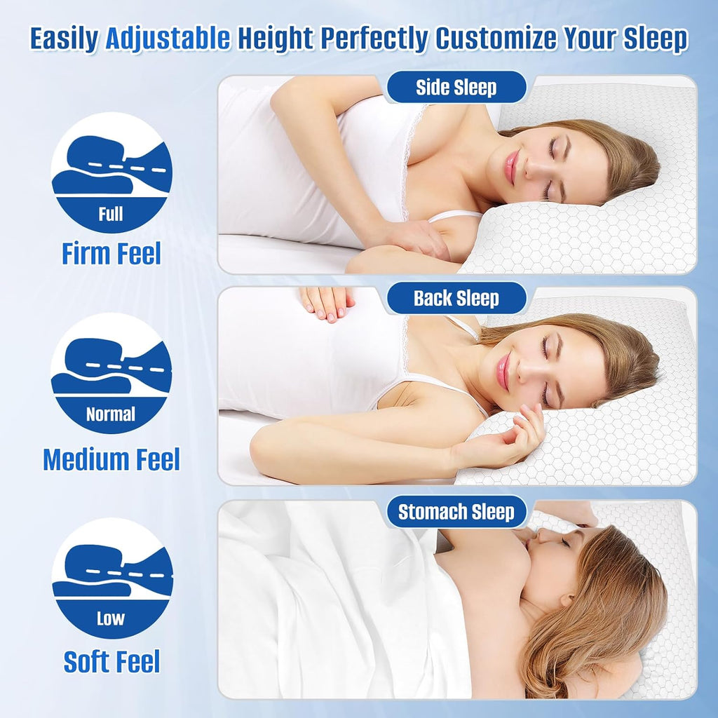 CushyOasis Shredded Memory Foam Pillow for Sleeping, Cooling Bed Pillows Set of 2, Adjustable Pillows for Side, Back, Stomach Sleepers with…