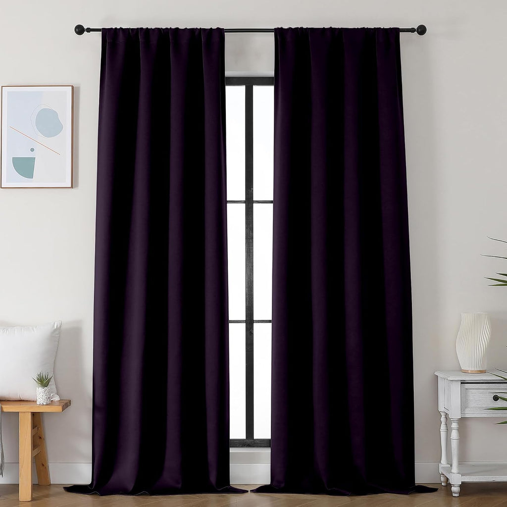 Simplebrand Ava BlackBerry Blackout Curtains for Bedroom 96 Inches Long 2 Panels, Solid Thermal Insulated, Energy Saving Nursery Window Tre…