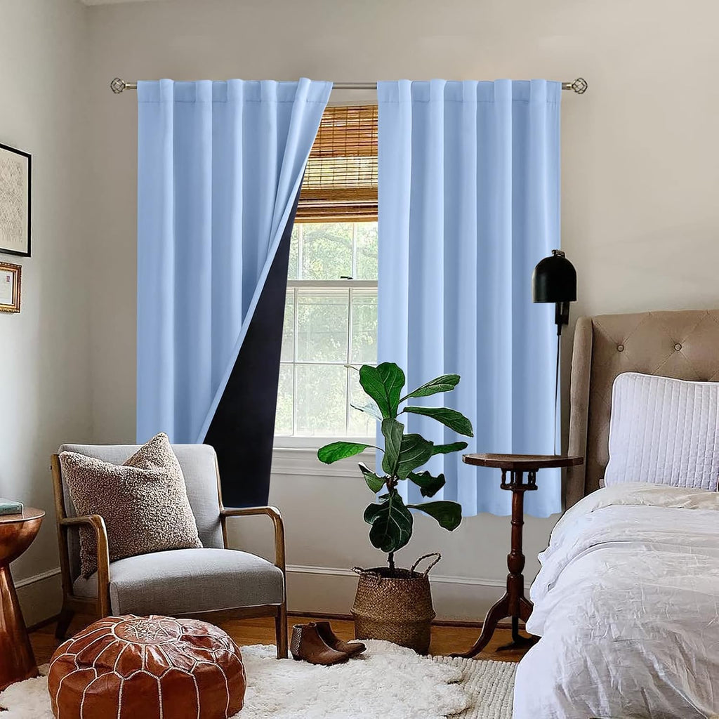 BGment Full Blackout Curtains with Thermal Insulation Liner Curtains 63 Inches Long, Rod Pocket and Back Tab Double Layer Room Darkening…