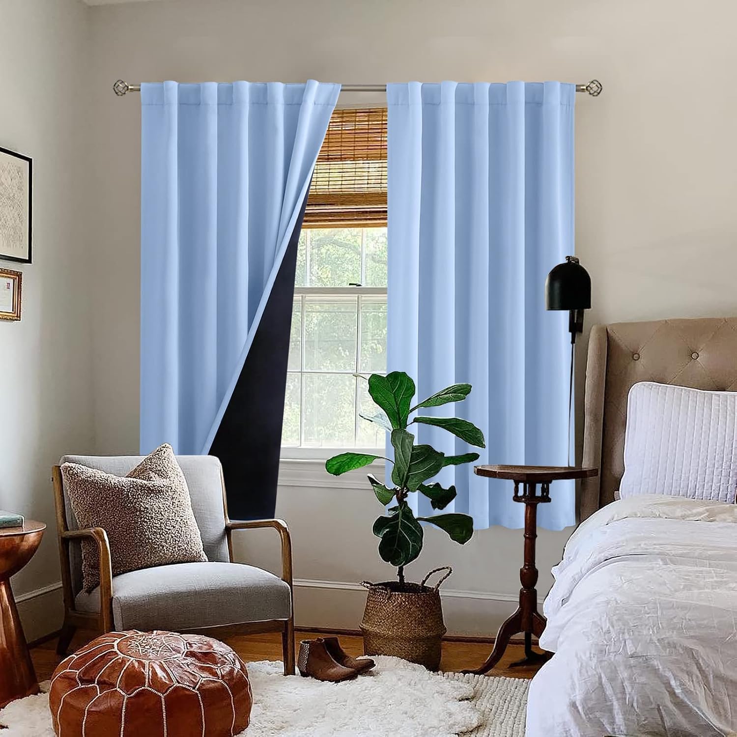 BGment Full Blackout Curtains with Thermal Insulation Liner Curtains 63 Inches Long, Rod Pocket and Back Tab Double Layer Room Darkening…
