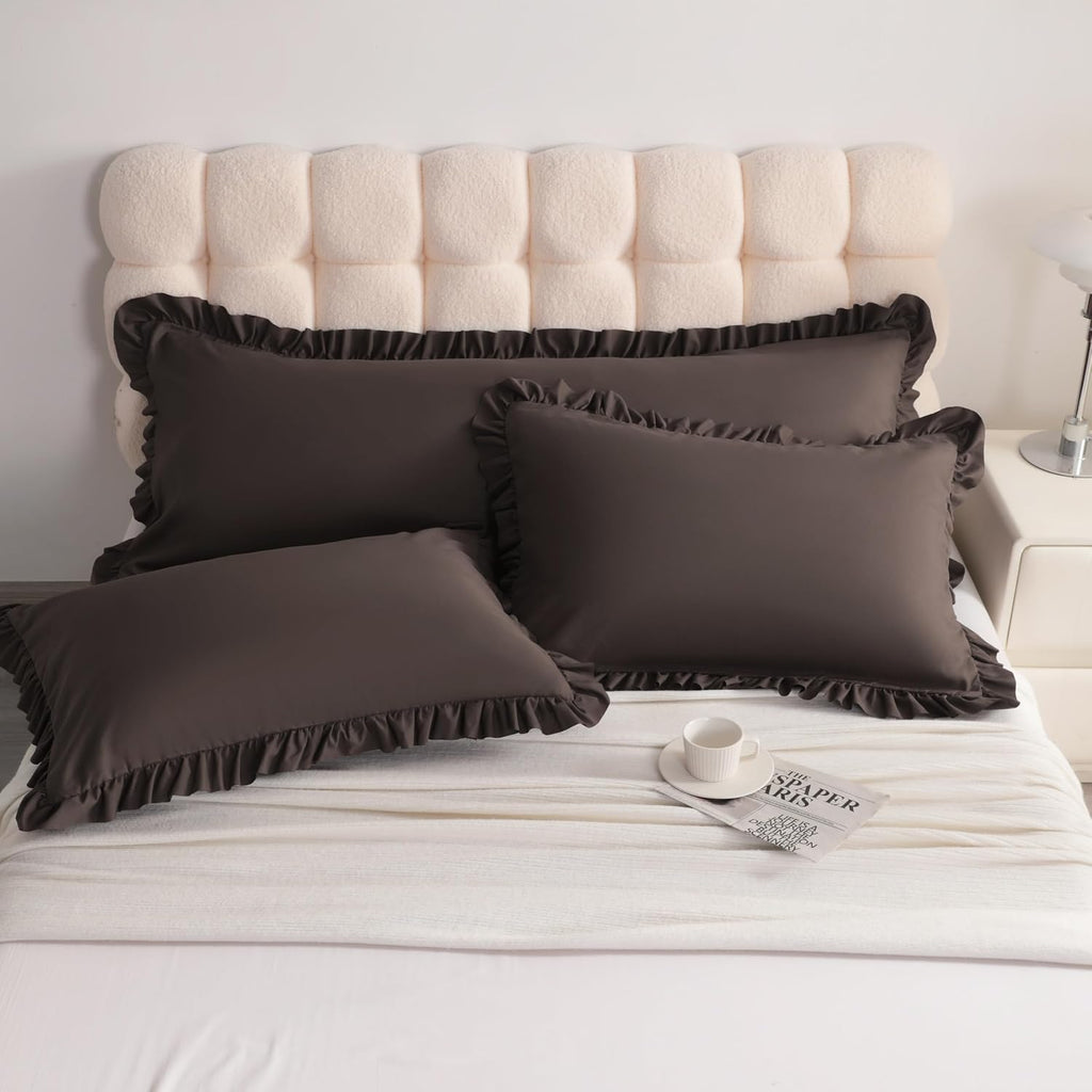 Aerlomi Ruffled Pillowcases, Standard Pillow Shams 20x26 Set of 2, Brushed Microfiber with Envelope Closure, Soft Wrinkle-Resistant,…