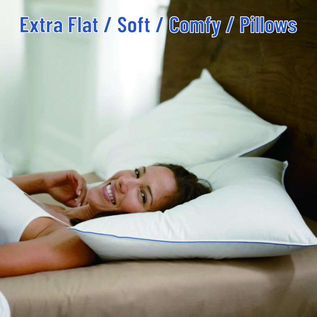 Silui Flat Soft Thin Pillows Standard Size Set of 2 Pack Bed Pillow with Down Alternative Fill for Side Back Stomach Sleepers, 20x26 Inches…
