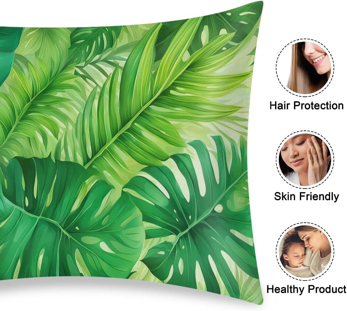 Palm Leaf Summer Beach Satin Silk Pillowcase for Hair and Skin Pillow Cases King Size Soft Silk Pillow Case with Envelope Closure Print…