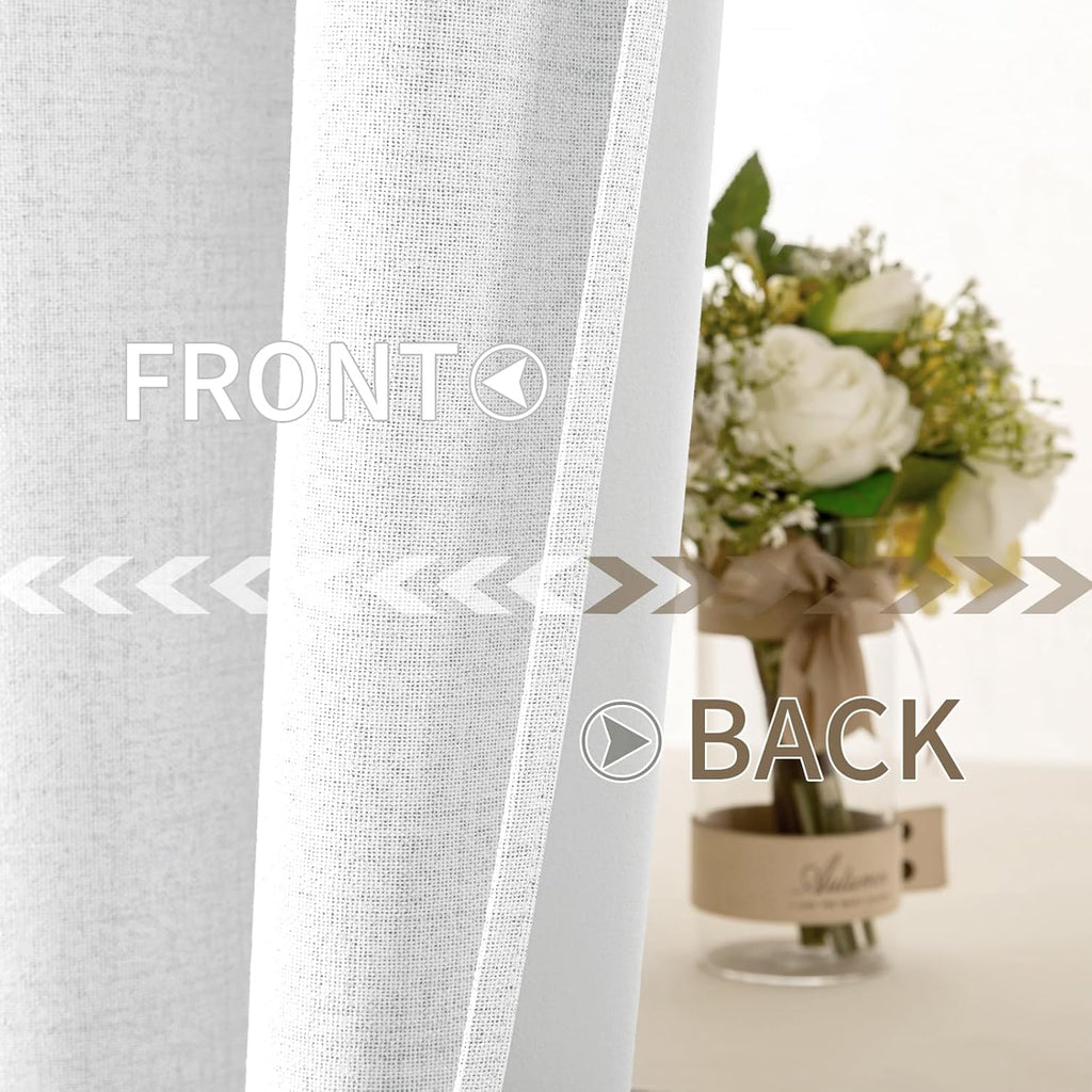 Miulee Linen Textured Curtains for Bedroom Solid 100% Blackout Thermal Insulated Bright White Grommet Room Darkening Curtains & Drapes Luxu…