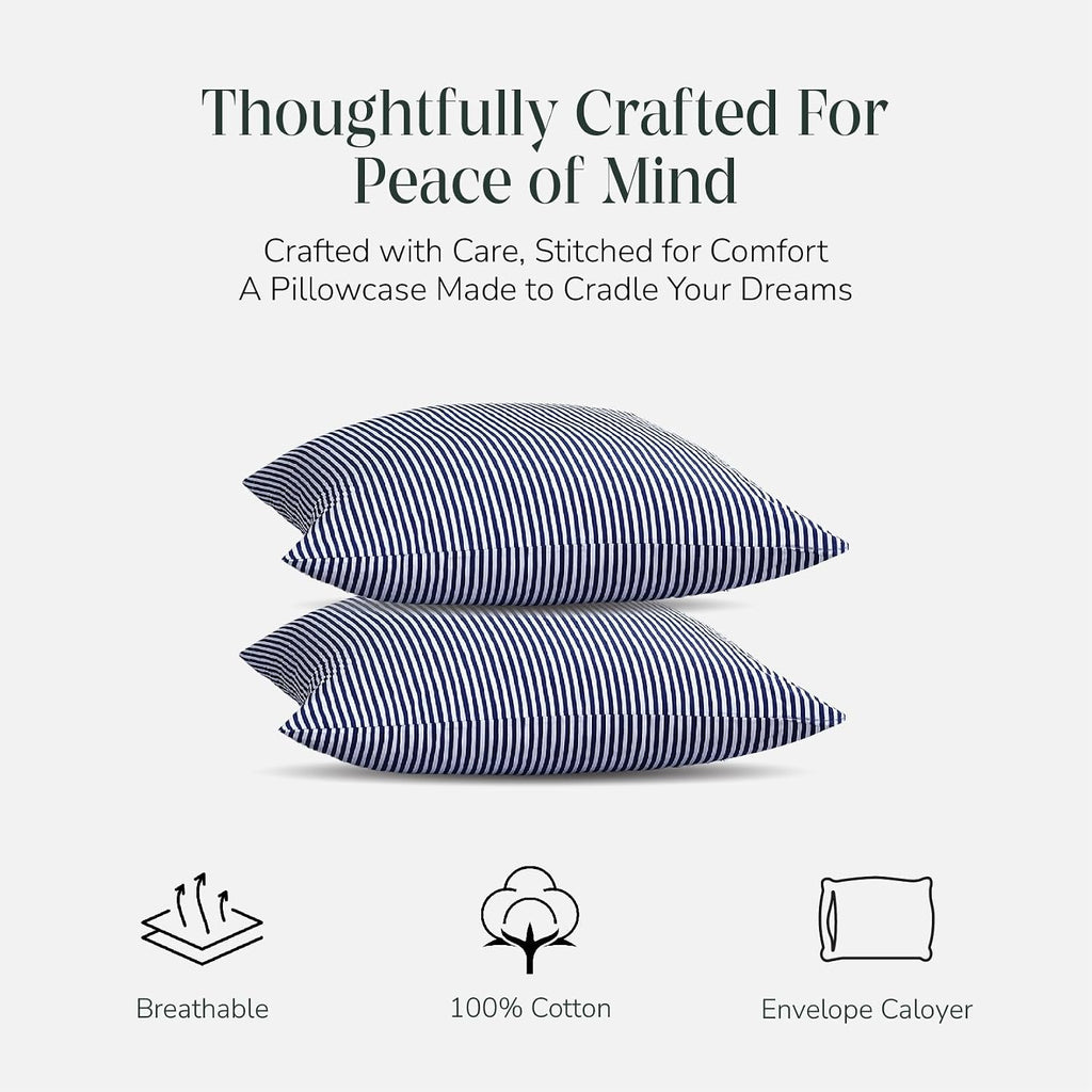 FEATHER & STITCH NEW YORK 100% Cotton 2 Piece Queen Pillow Cases, 300TC Ultra-Soft Pillowcases with Envelope Closure, Wrinkle- Fade…