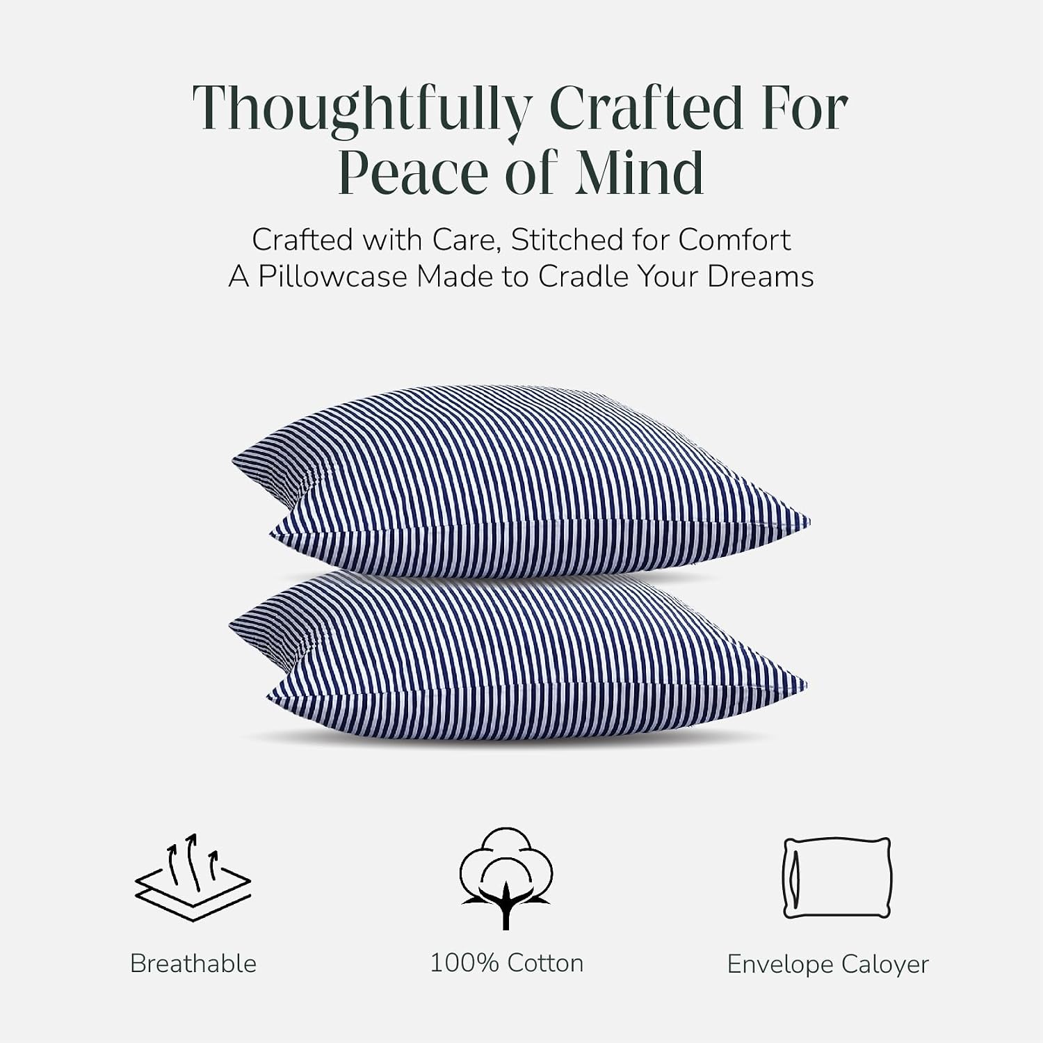 FEATHER & STITCH NEW YORK 100% Cotton 2 Piece Queen Pillow Cases, 300TC Ultra-Soft Pillowcases with Envelope Closure, Wrinkle- Fade…
