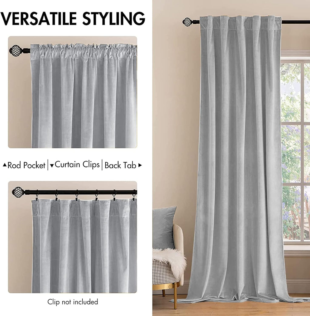 Miulee Greyish White Velvet Curtains 2 Panels Luxury Blackout Curtains for Bedroom Living Room Thermal Insulated Super Soft Window Drapes R…