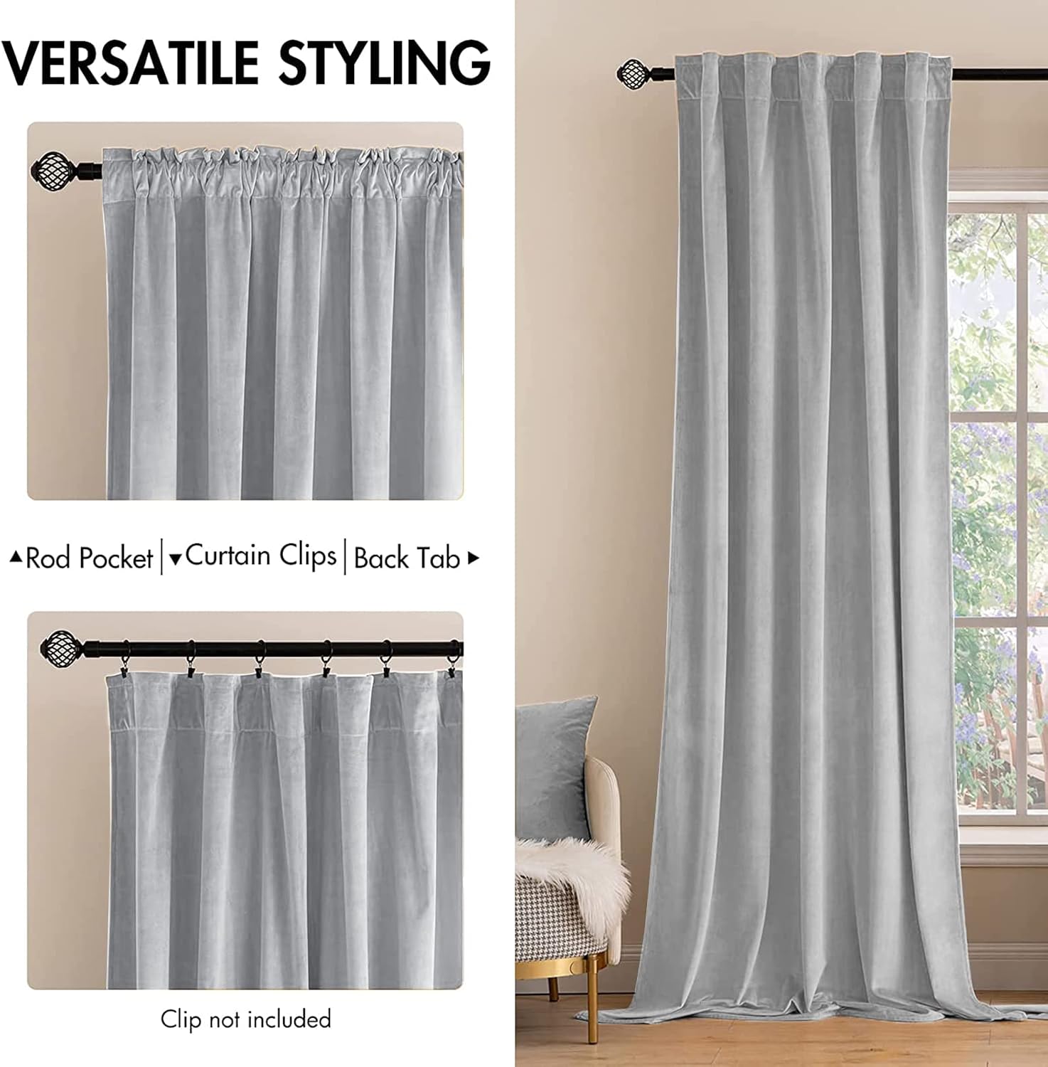 Miulee Greyish White Velvet Curtains 2 Panels Luxury Blackout Curtains for Bedroom Living Room Thermal Insulated Super Soft Window Drapes R…