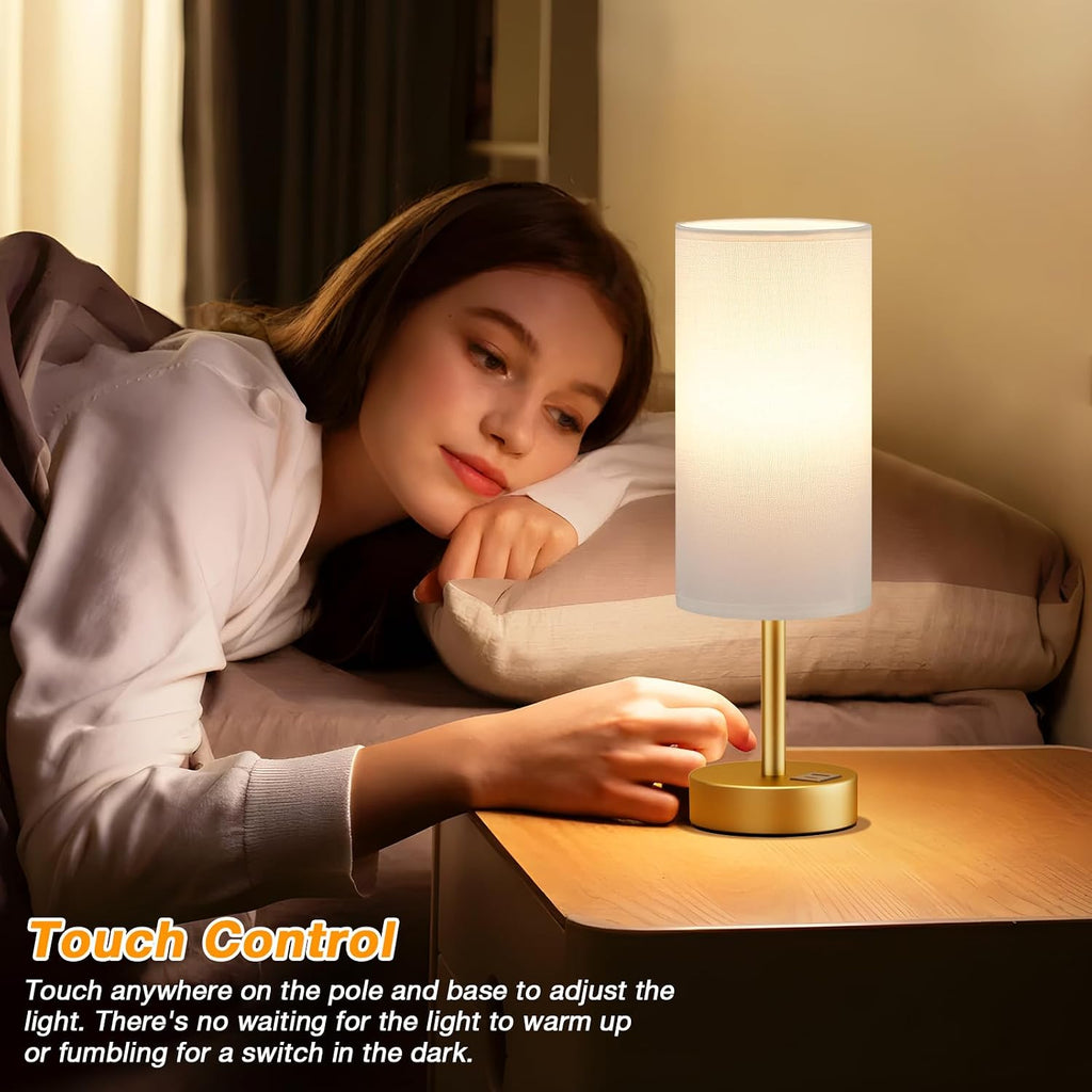 Dicoool Small Touch Bedside Lamp with USB - 3 Way Dimmable Table Lamp for Bedroom, Nightstand Lamp with Gold Charging Station for Desk…