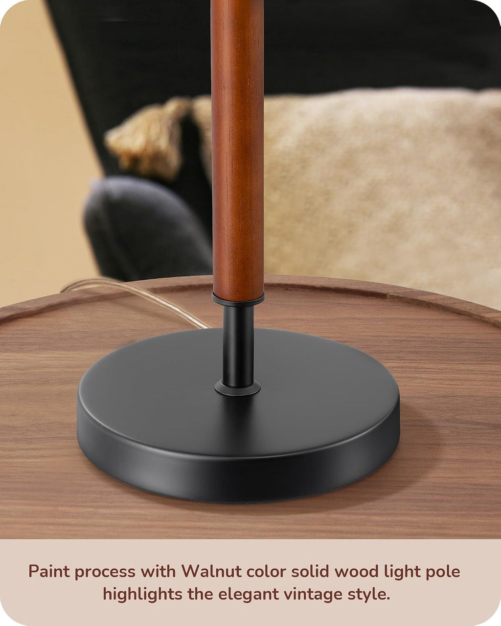 EDISHINE Mid Century Table Lamp Set of 2, Pull Chain Switch Bedside Lamp, Linen Shade, Solid Wood Pole & Black Metal Base, Modern…