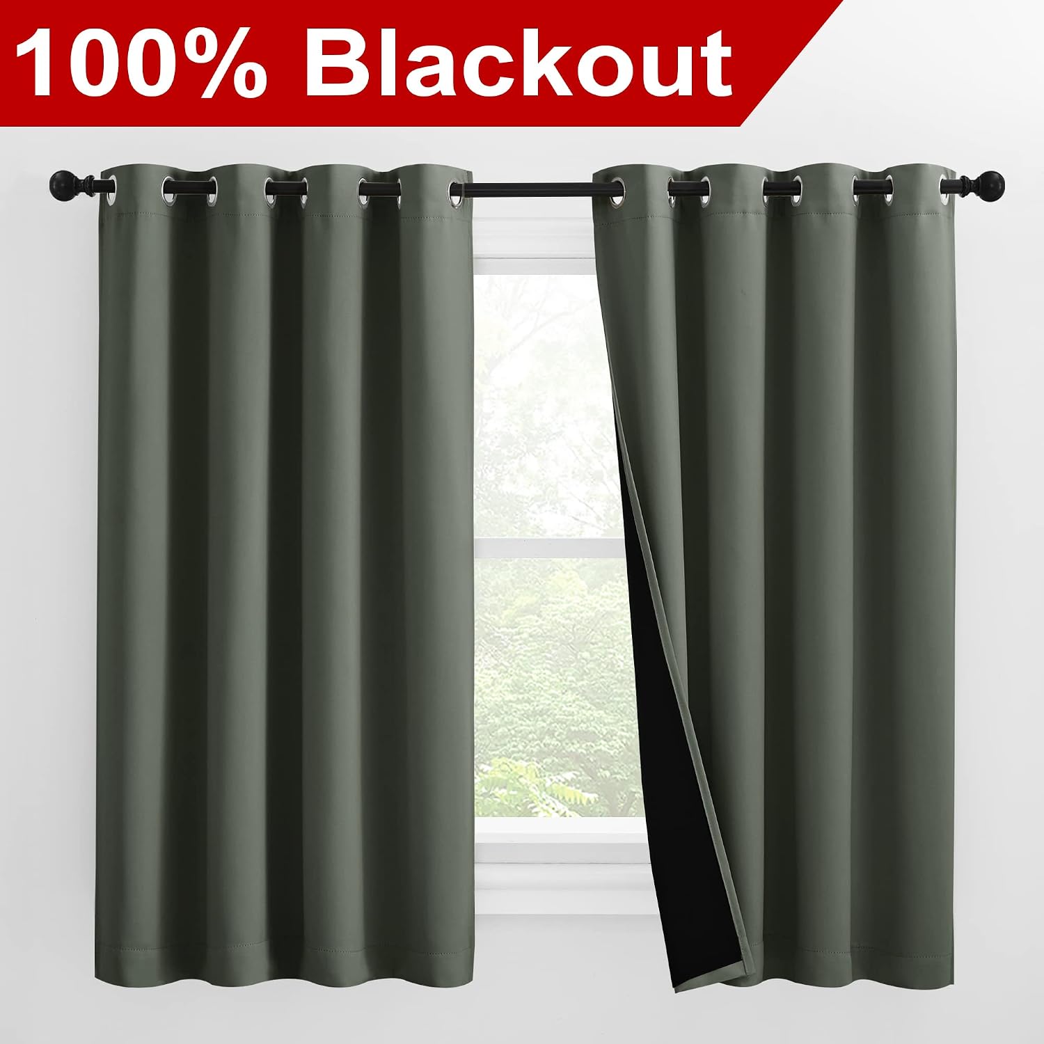 Nicetown 100% Blackout Curtains 57 inches Long, Double-Deck Completely Blackout Window Treatment Thermal Insulated Lined Drapes for Small W…