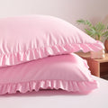 Bedsum Ruffled Pillow Shams Queen 20x30 Set of 2, Brushed Microfiber Pillowcases with Envelope Closure, Soft Wrinkle-Resistant, Pink Pink