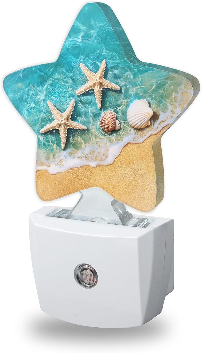 Night Lights Plug Into Wall Decorative, Starfish Nightlights for Kids Bedroom, Summer Beach Shells Energy Efficient Dusk-to-Dawn Sensor…