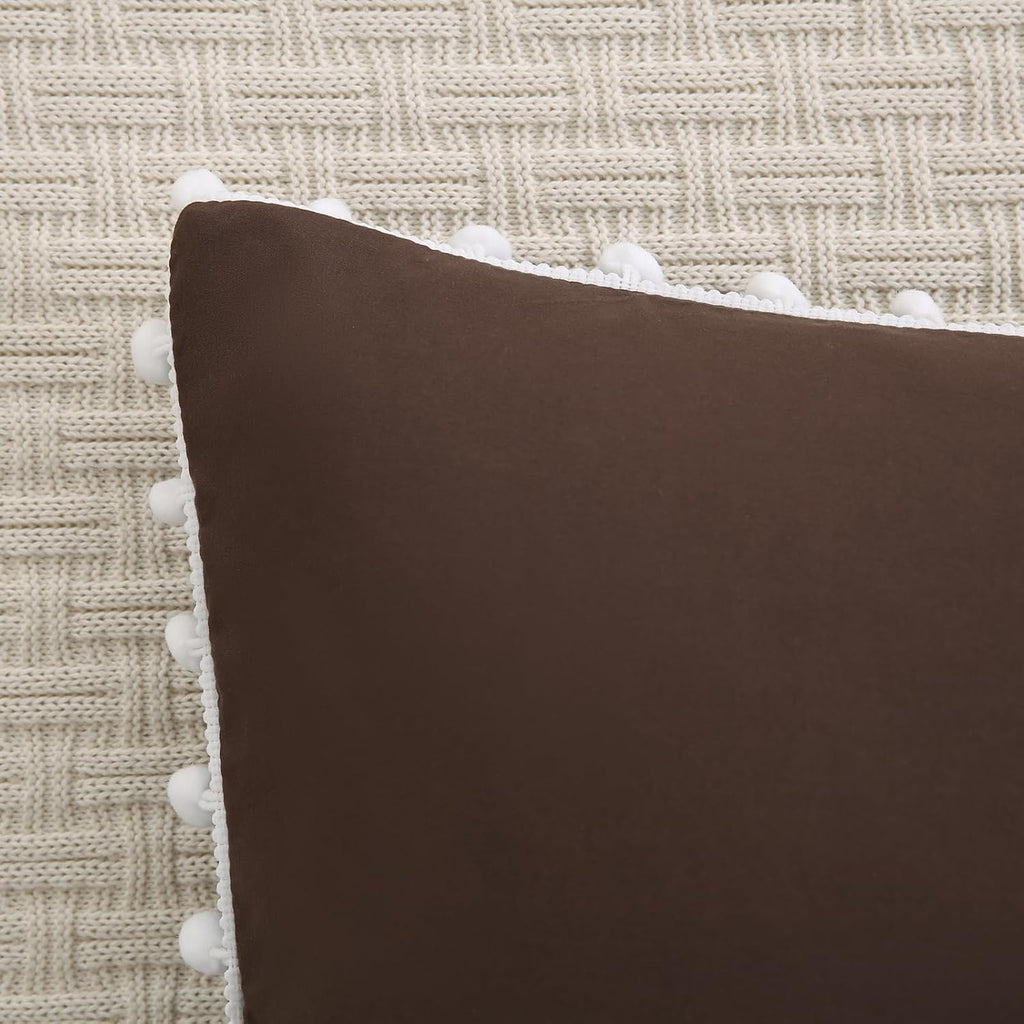 Moveover Chocolate Pom Poms Pillow Cases, Boho Pillowcases Set of 2, 100% Soft Washed Microfiber, Dark Brown Pom Poms Pillow Shams King, 2…