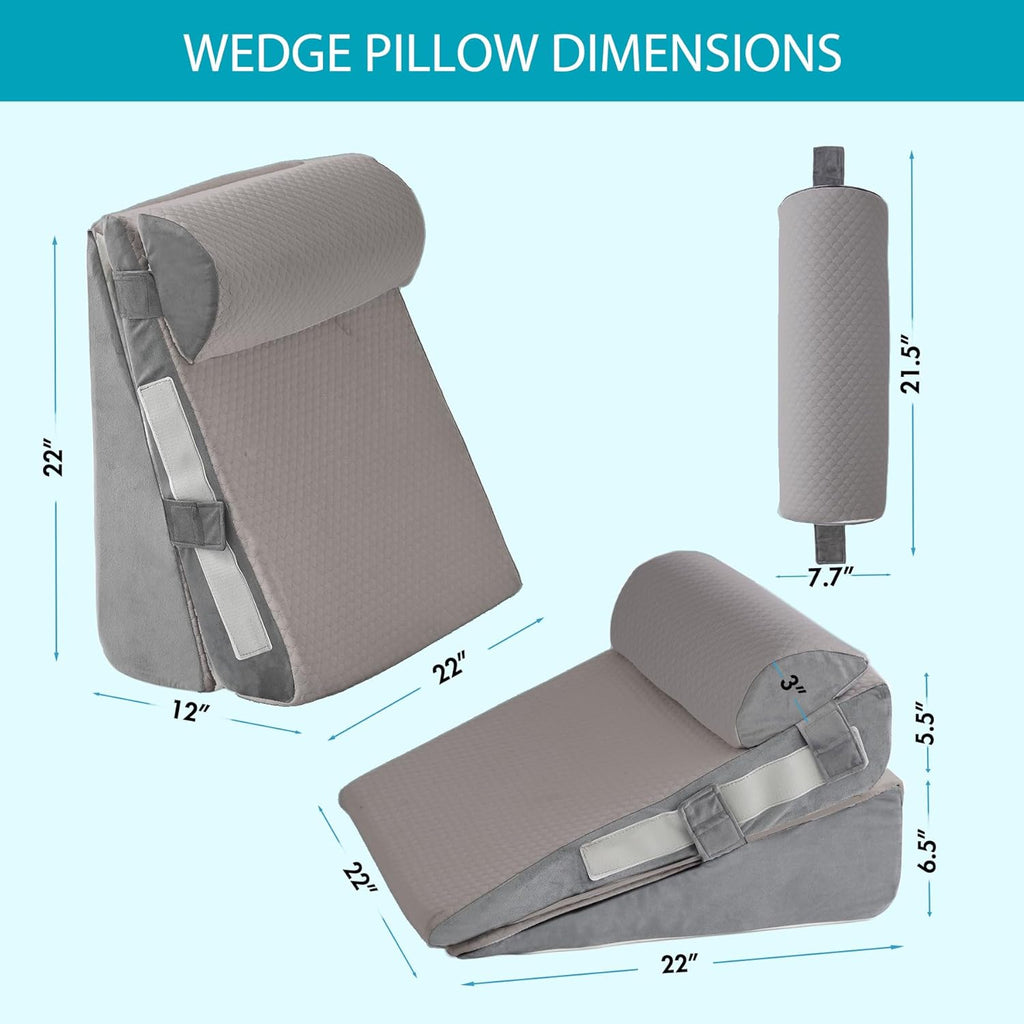 Wgakced 3Pcs Wedge Pillow Set for After Surgery, Acid Reflux Relief, Adjustable Bed Wedge Pillows for Sleeping, Anti Snore, Memory Foam Trian…