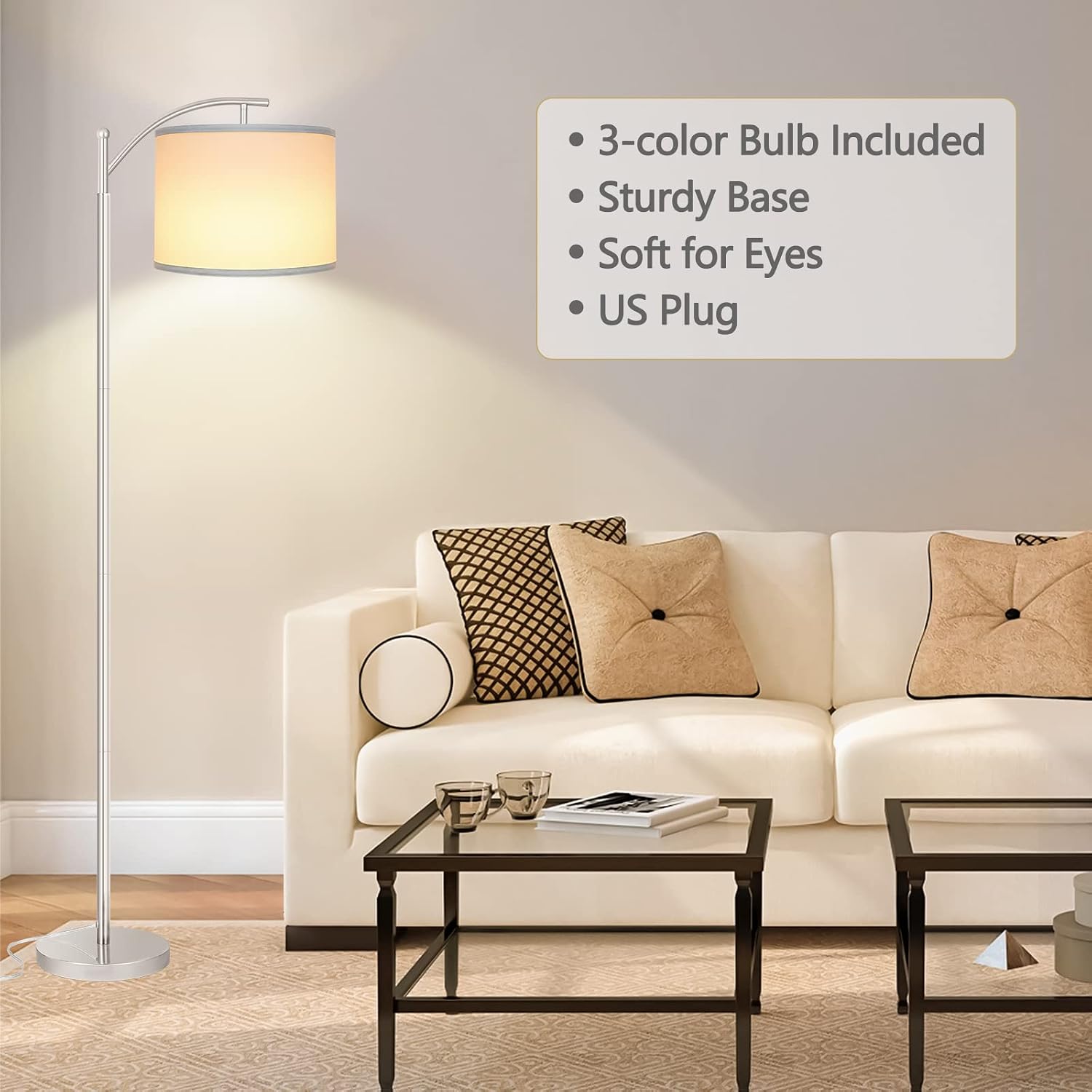 Floor Lamp for Living Room with 3 Color Temperatures LED Bulb, Standing Lamp Tall Industrial Floor Lamp Reading for Bedroom, Office (9W…