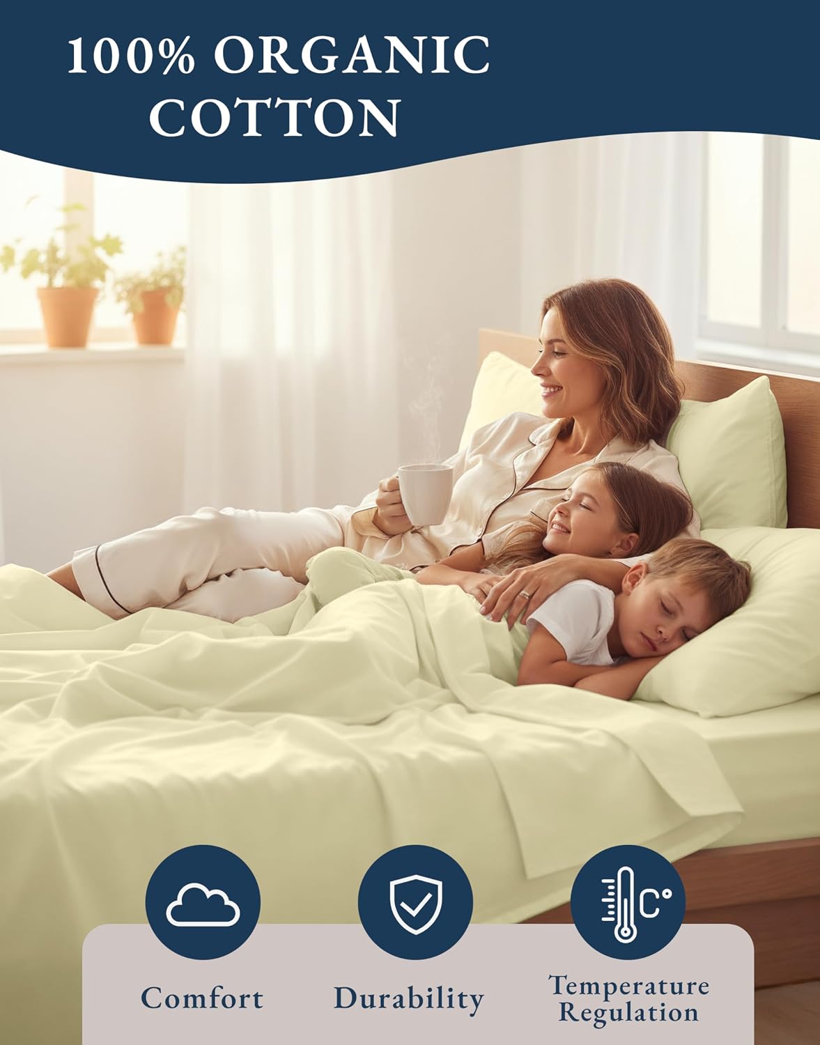 LaneLinen LANE LINEN, reusable 100% Organic Cotton Sheets Queen Size Bed Set, Soft & Comfy Fully Elasticized Percale Sheets, Fade Resi…