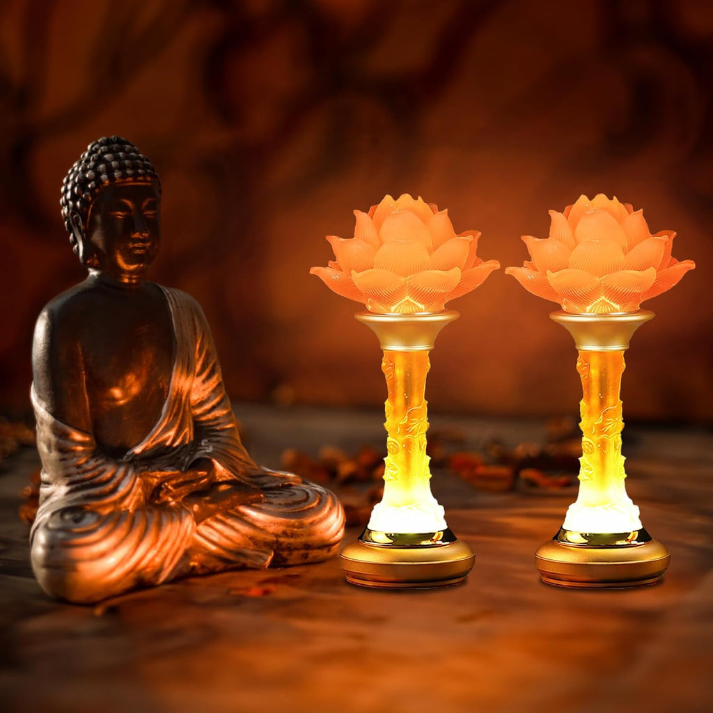 10inch 1 Pair-7 Color LED Lotus Flower Lamp - Petal Lotus Buddhist Lamp Lights, Buddha Lamp Light with Adjustable Switch for Buddhist…