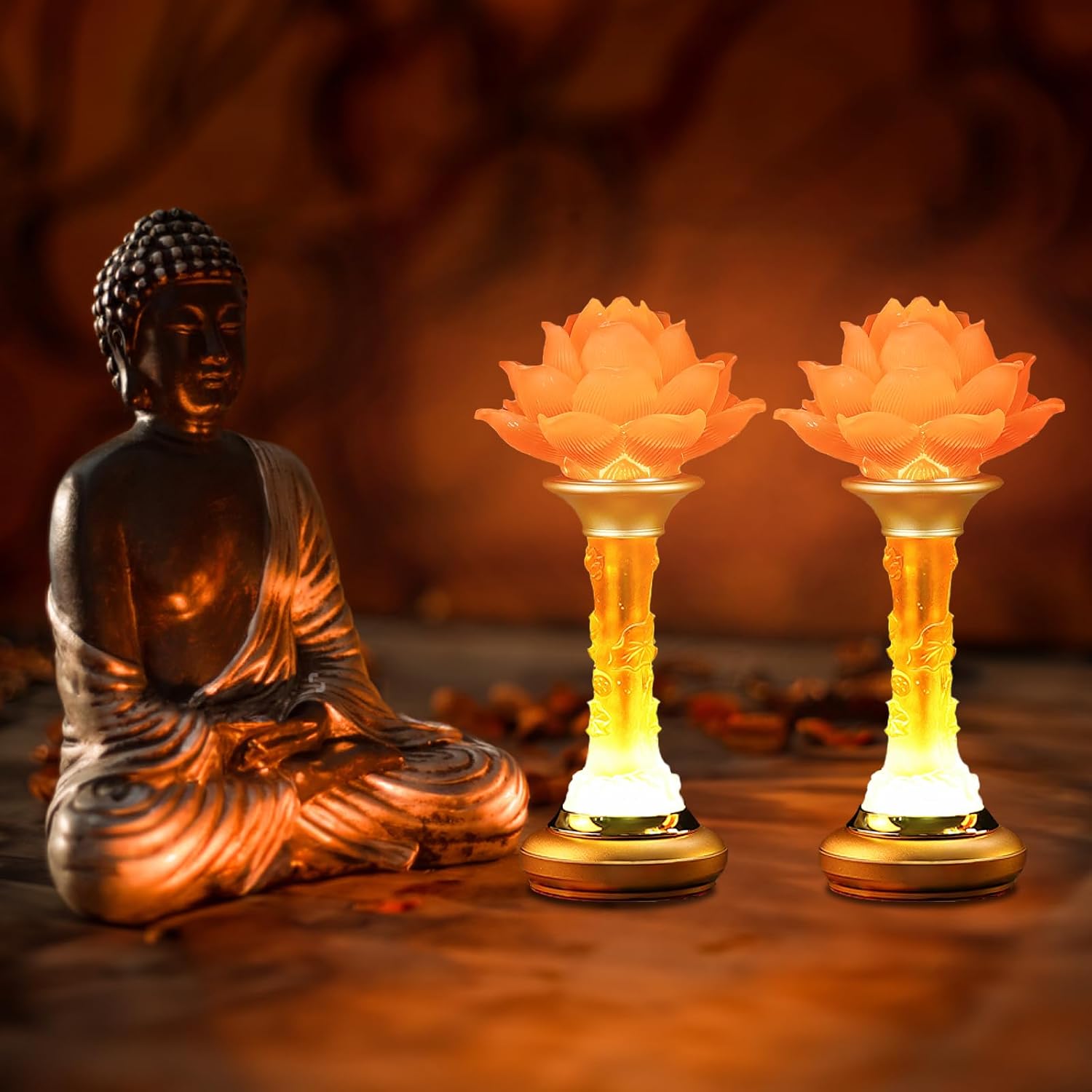 10inch 1 Pair-7 Color LED Lotus Flower Lamp - Petal Lotus Buddhist Lamp Lights, Buddha Lamp Light with Adjustable Switch for Buddhist…