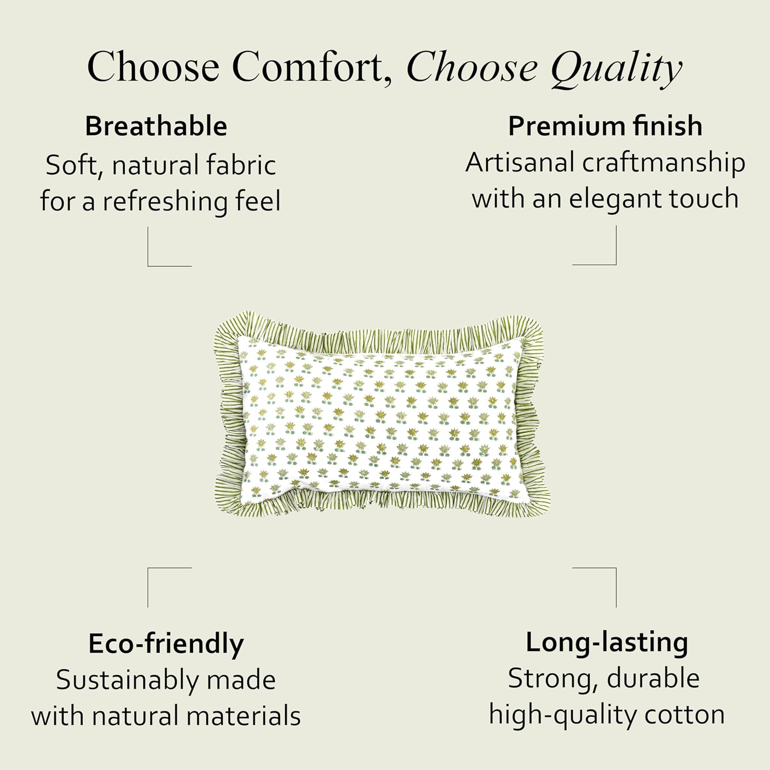 Cottonprintclub CPC Hand Block Print Lotus Meadow Ruffle Sham Pillow Cover 20" x 12" inch Hidden Zipper Decorative Pillowcase for Couch, Be…