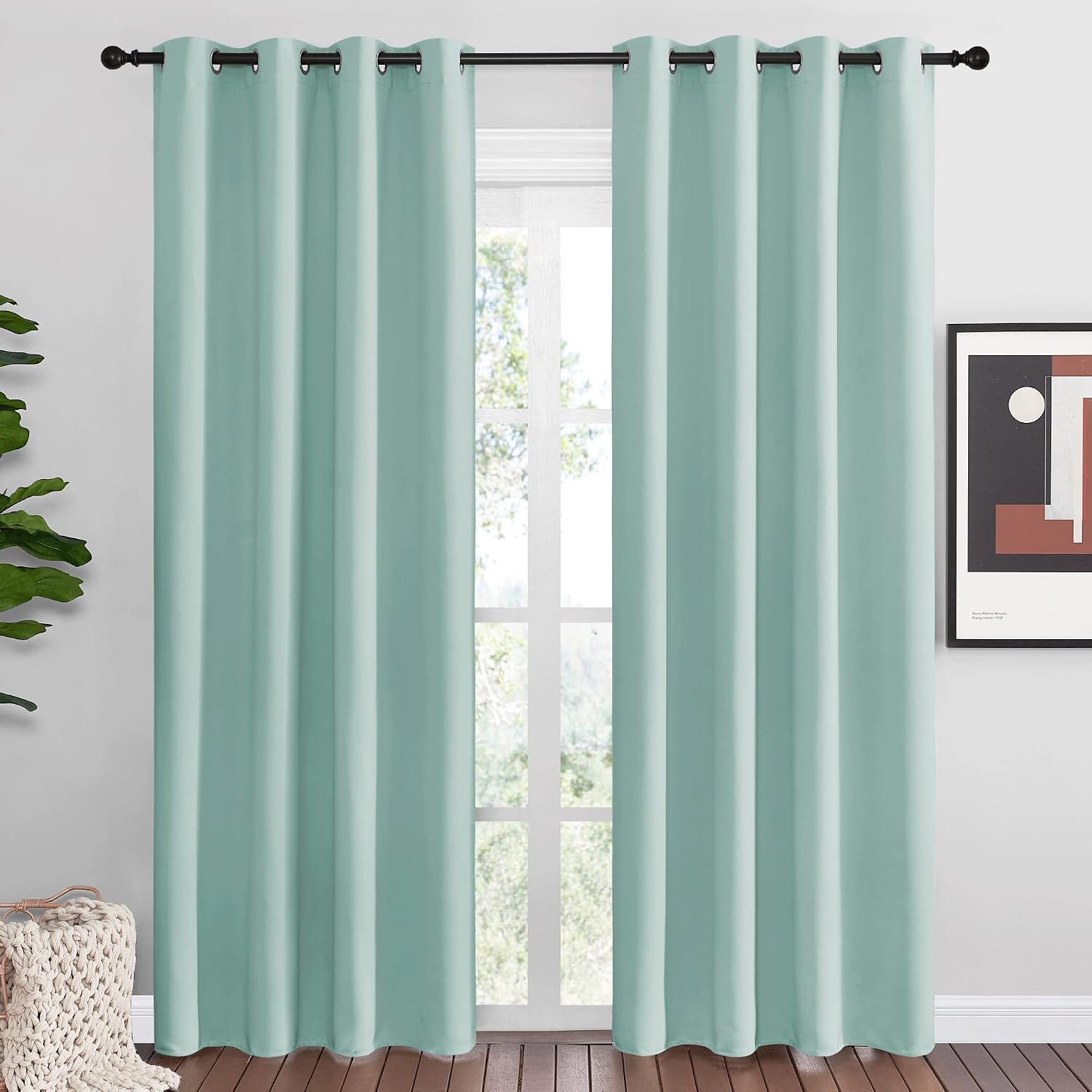 Nicetown Aqua Blue Blackout Curtains 86" Long for Office, Dining Room, Guest Room, Sound Reducing Heat and Cold Block Curtain Panels for Mo…