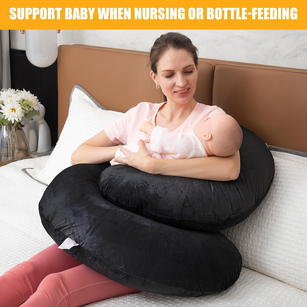 1 MIDDLE ONE Pregnancy Pillow, C Shaped Full Body Pregnant Women Sleeping Pillow for Maternity Support with Cover (Black)