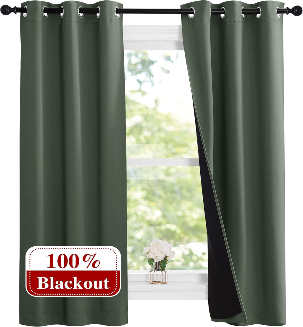 Nicetown Dark Mallard 100% Blackout Lined Curtains, 2 Thick Layers Narrow Wide Window Treatment Panels Thermal Insulated Drapes for Kitchen…